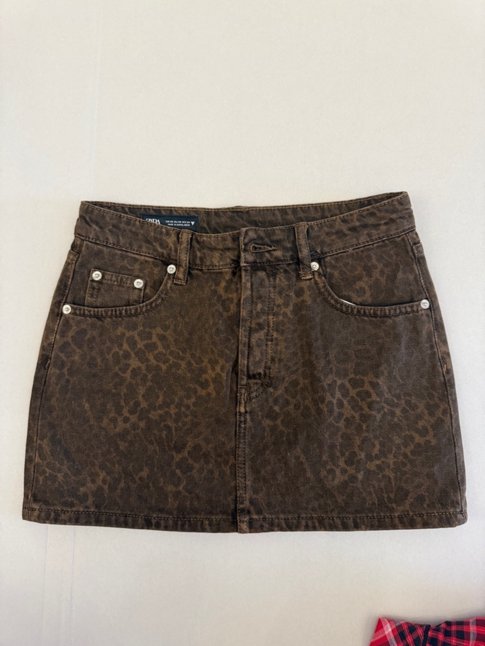Zara Brown Leopard-Print Denim Mini Skirt